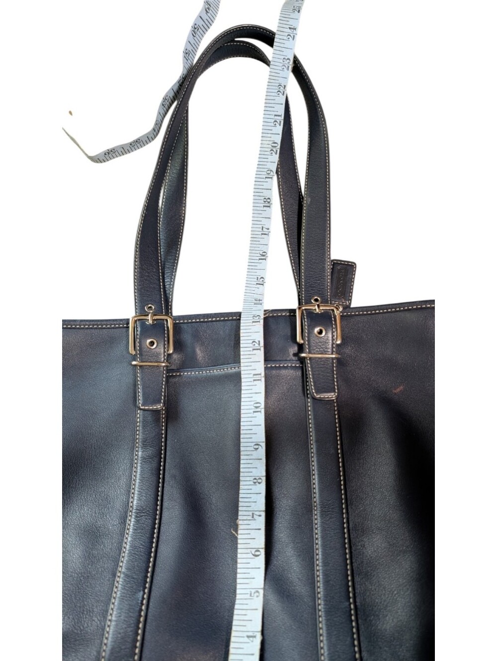Coach Vintage Hamptons Large navy Leather Tote Shoulder Bag Purse 6491 Carryall - Picture 3 of 13